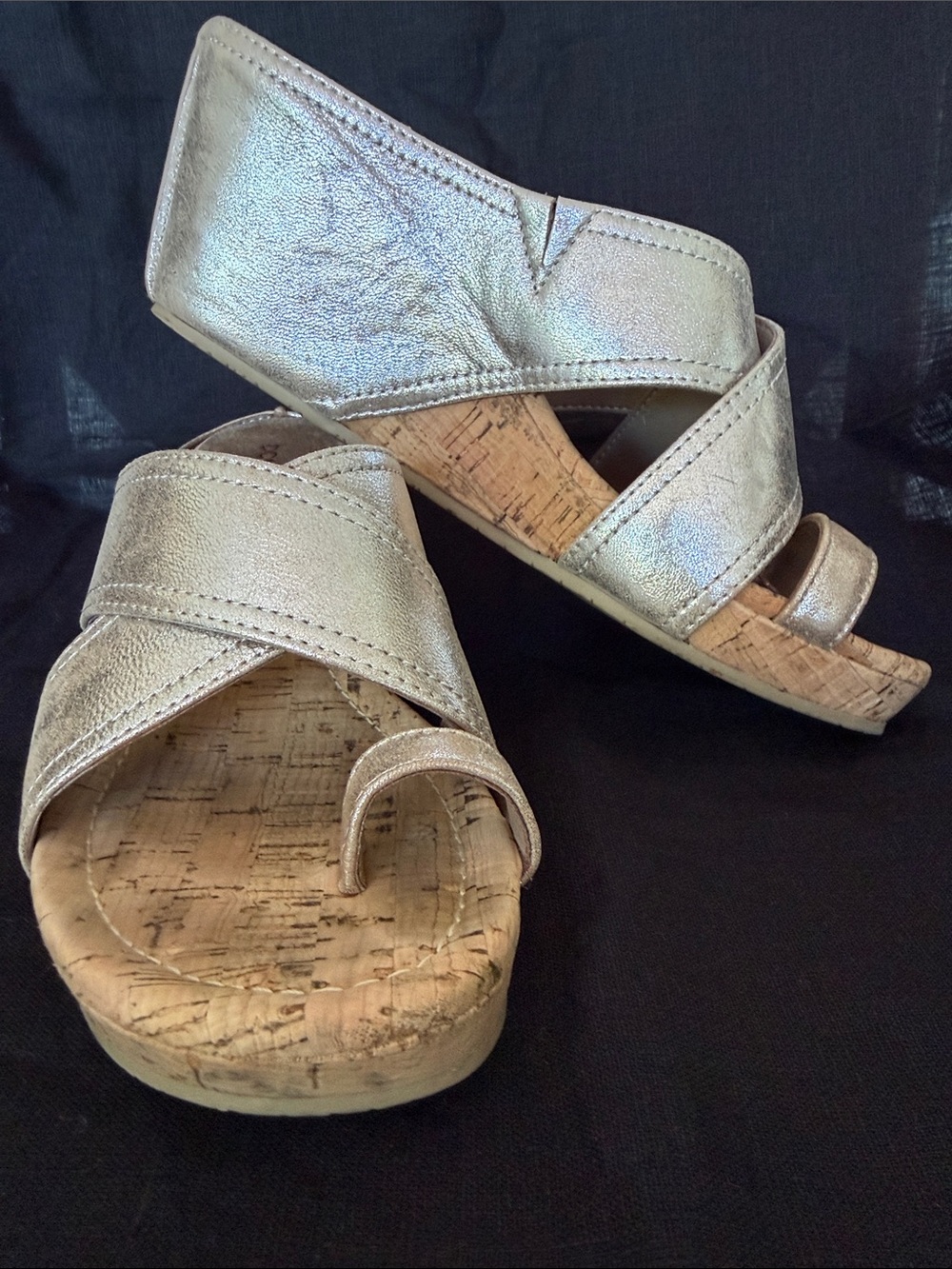 Donald Pliner Geea Metallic Silver Cork Wedge Sandals 6.5